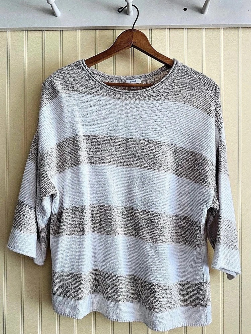 pure Jill Striped Crewneck in White & Gray Size XS Like New